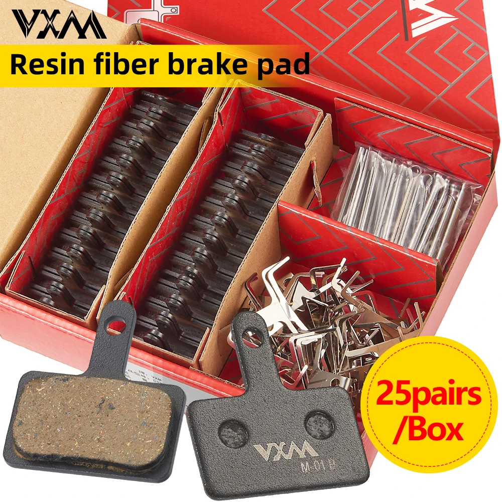 

VXM Resin Fiber Bicycle Brake Pads 25pairs/Boxed Anti-Noise Bicycle Disc Brake Pads Wear-Resistant MTB Road Bike Spare Parts