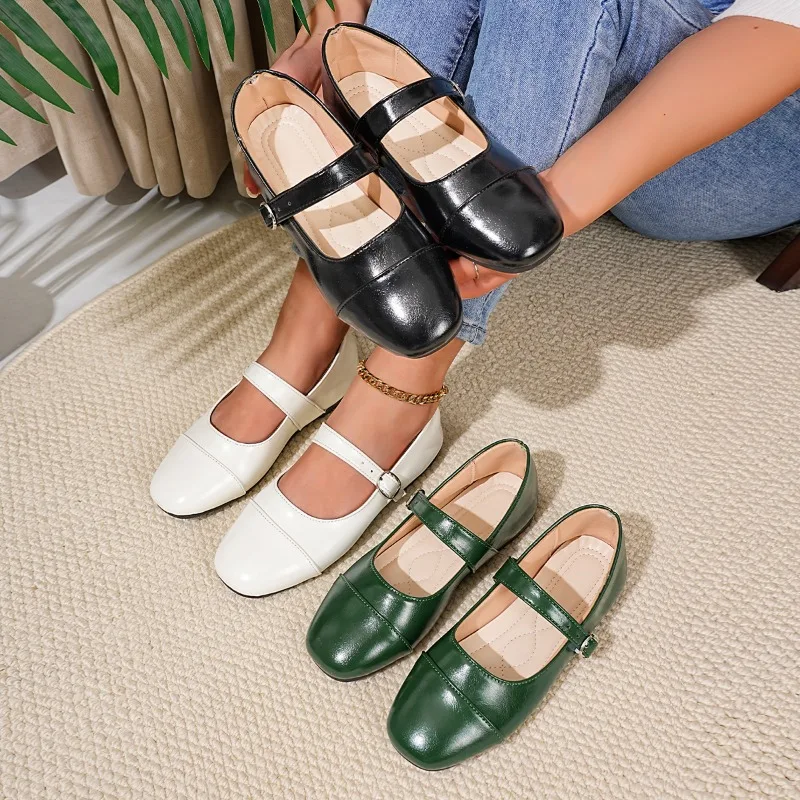 New Spring Fashion Solid Color Women's Mary Jane Shoes 2026 Luxury Round Toe Buckle Loafers Comfortable Office Womens Flat Shoes
