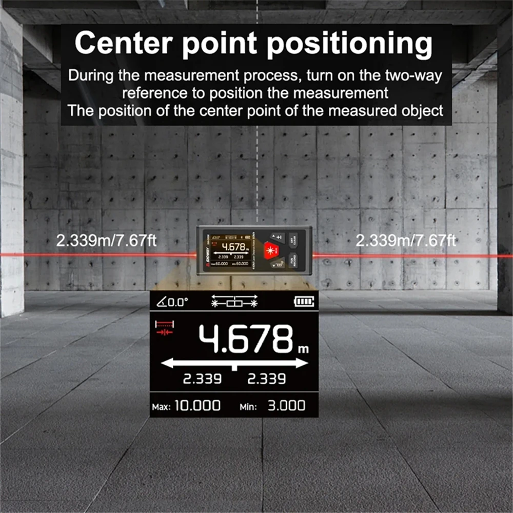 SNDWAY Digital Laser Distance Meter Rangefinder Self Calibration Tape Measure for Distance Area Volume Measurement