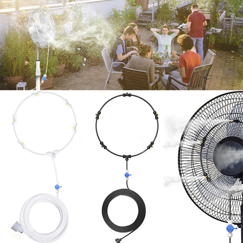 Misting Kit for Fan 4/5/6 Spray Nozzles Water Mist Fog Sprayer Misting Cooling System with 5M Water Inlet Tube