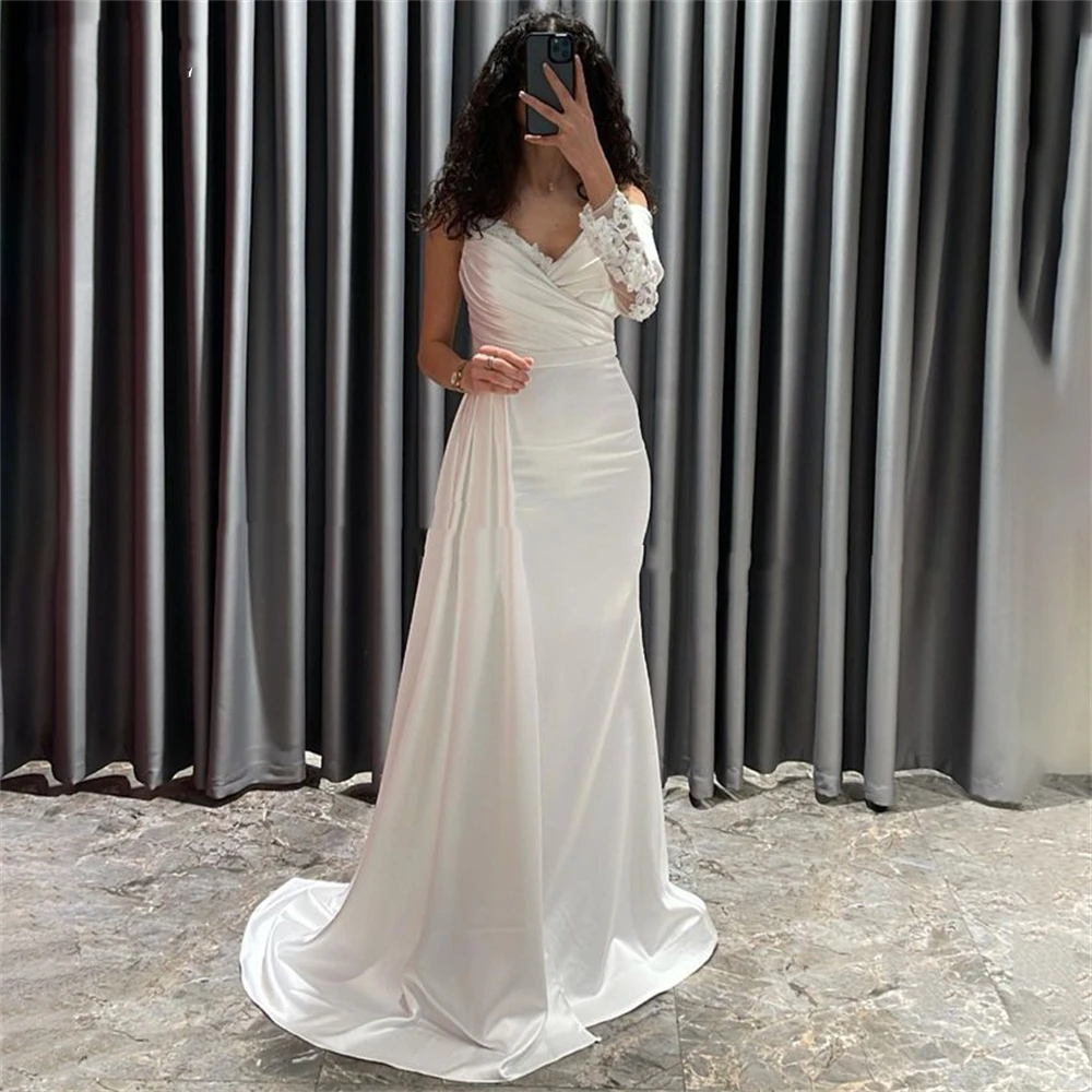 Abiti da sposa a sirena in pizzo Vintage con scollo a v Appliques abiti da sposa senza schienale con maniche personalizzate su misura Robe De Mariee