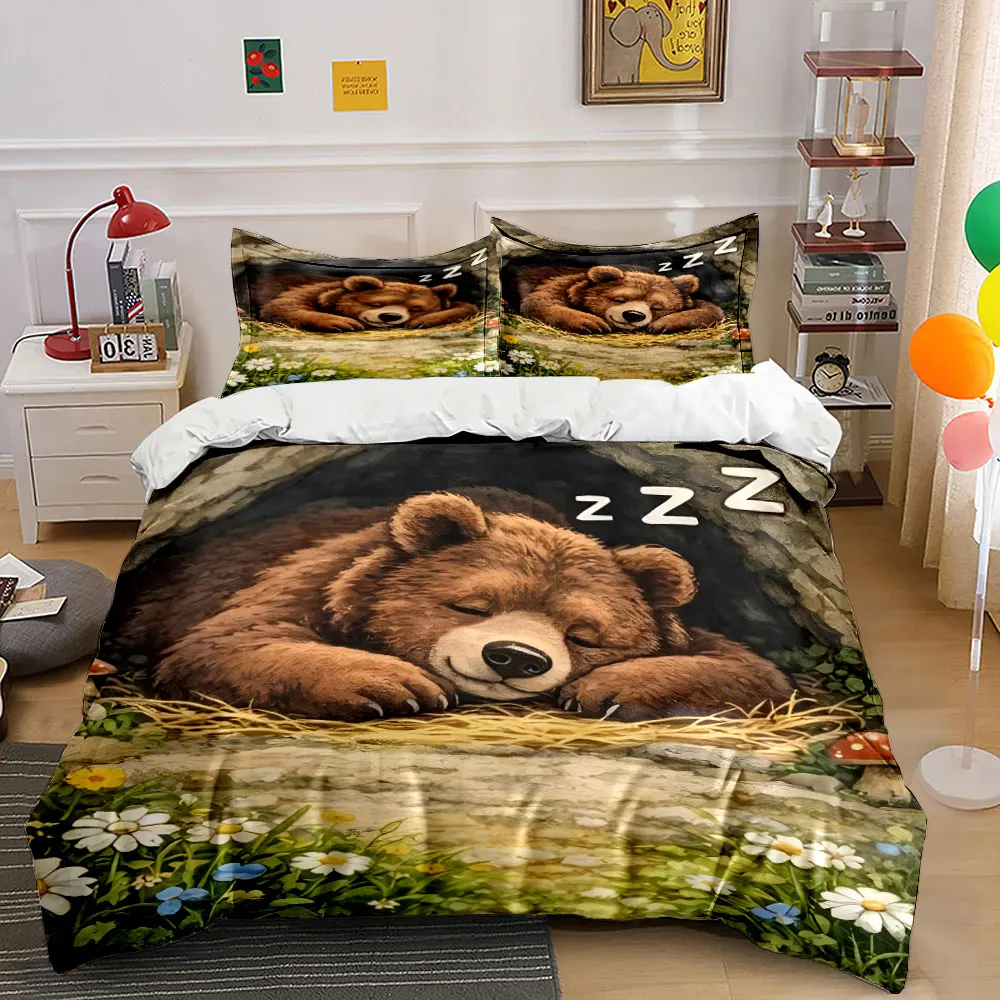 

Sleeping bear in serene cave Bedding Set for Kids Luxury Gift 3pcs Digital Print Comforter Set Soft Comfortable Breathable