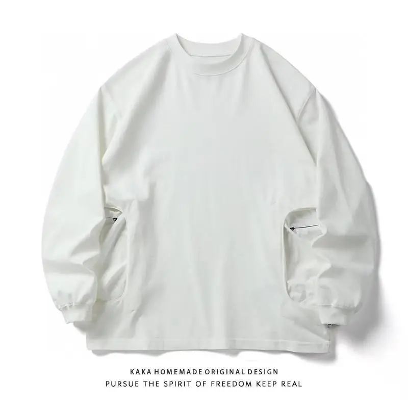 

Japanese Style Amekajiki Heavyweight Pure Cotton Long Sleeve T-Shirt with Multiple Pockets Loose Fit Workwear T-Shirt