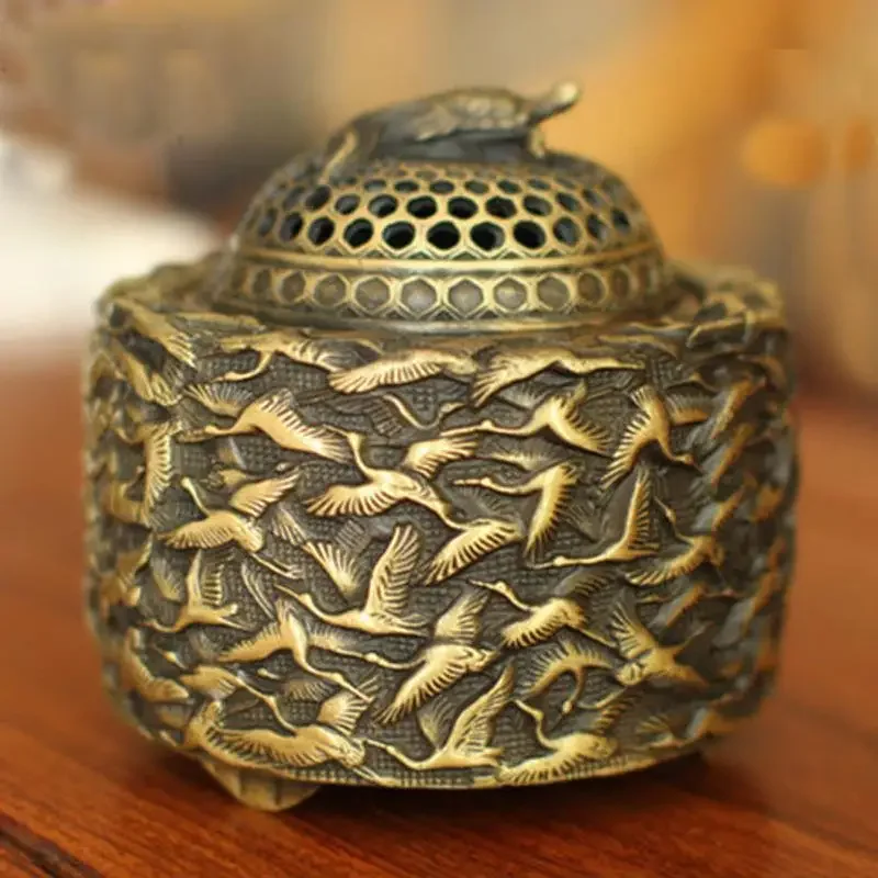 

Antique Creative Brass Thousand Crane Incense Burner Ornament Tray Living Room Desk Office Home Decoration Gifts Crafts