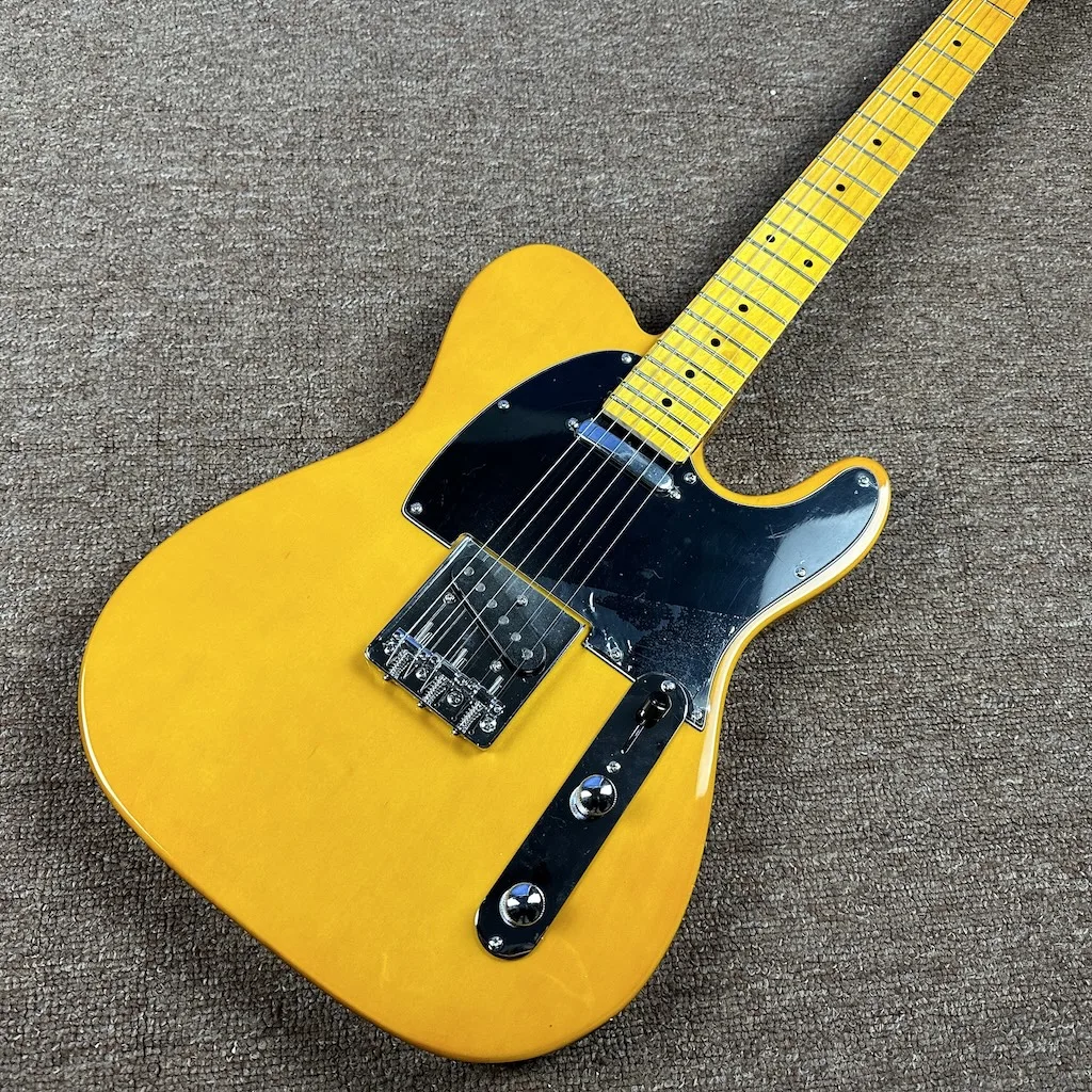 Tersedia gitar listrik kualitas tinggi kuning baru dengan fingerboard maple, gitar perangkat keras krom pengiriman cepat