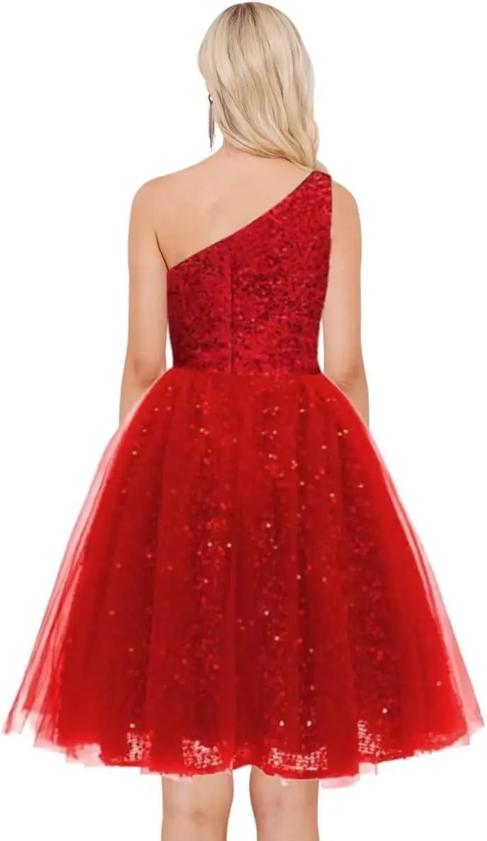 One Shoulder Sequin Homecoming Dresses Short Tulle Prom Dresses for Women A Line Princess Formal Cocktail Gown Gowns