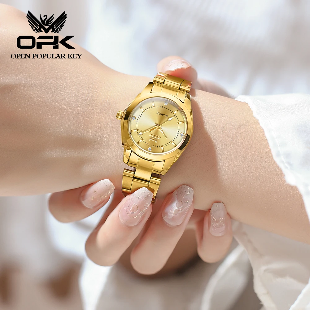 OPK 6002 Quartz Watch for Women Elegant Dial Stainless steel Strap Ladies Hand Clock