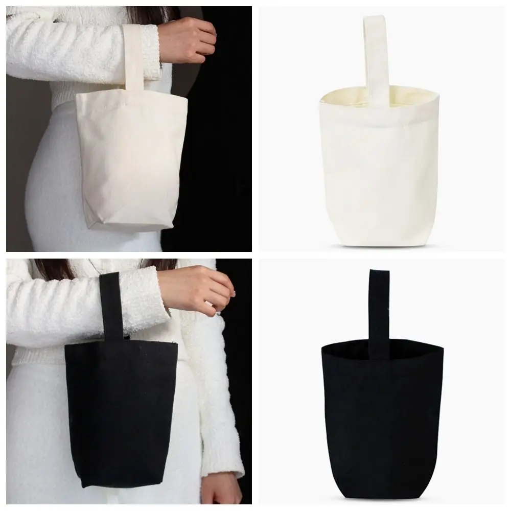 Canvas Tote Bag Leisure Large Capacity Solid Color Canvas Handbag Beige Black DIY Handhold Bag Gift Wrapping