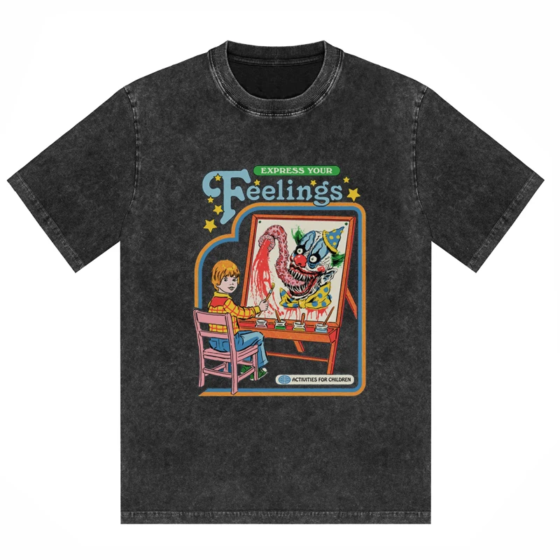

European and American Illustration Fun Alien, American Retro Washed Distressed Oversized High Street Print Fashion T-shirt