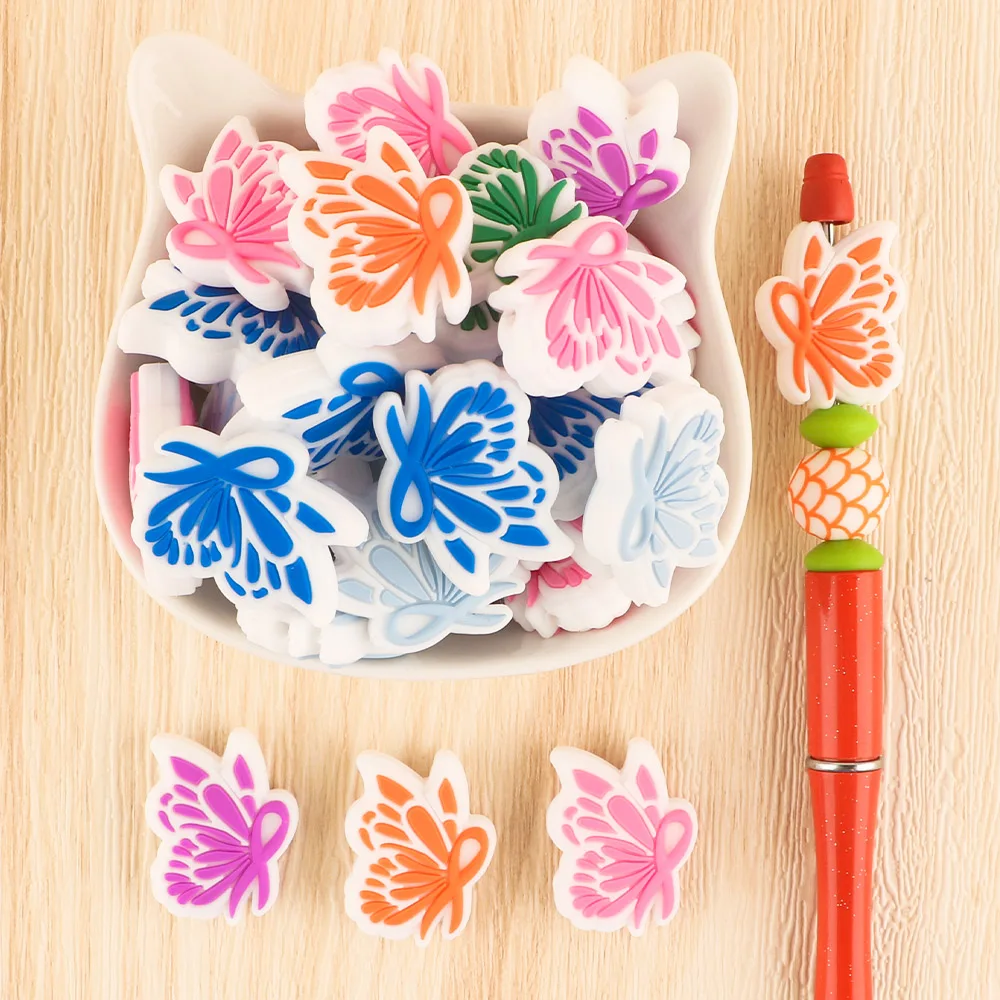 5-10Pcs Butterfly Lucky Clover Four Leaf Silicone Focus Beads Pendant For Jewelry Making Food Grade DIY Necklace Accessories