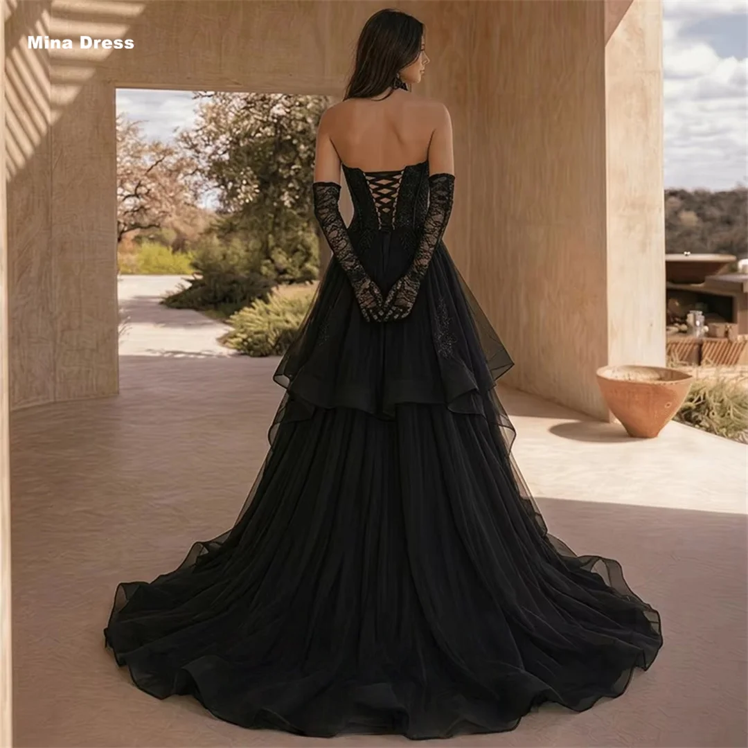 Mina Customized Black Multi-layered Heart Neck Backless Lace Luxury Party Dress Best Selling Dresses for Special Occasions Prom
