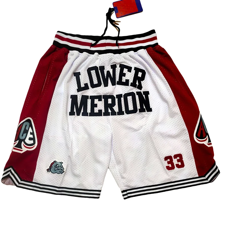 Men Maroon Lower Merion High School Basketball Shorts Embroideried With Pockets