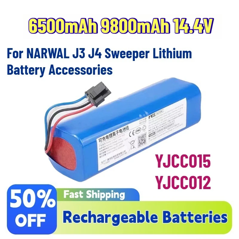 Upgraded New 6500mAh 9800mAh 14.4V YJCC015 YJCC012 Rechargeable Batteries for NARWAL J3 J4 Sweeper Lithium Battery Accessories