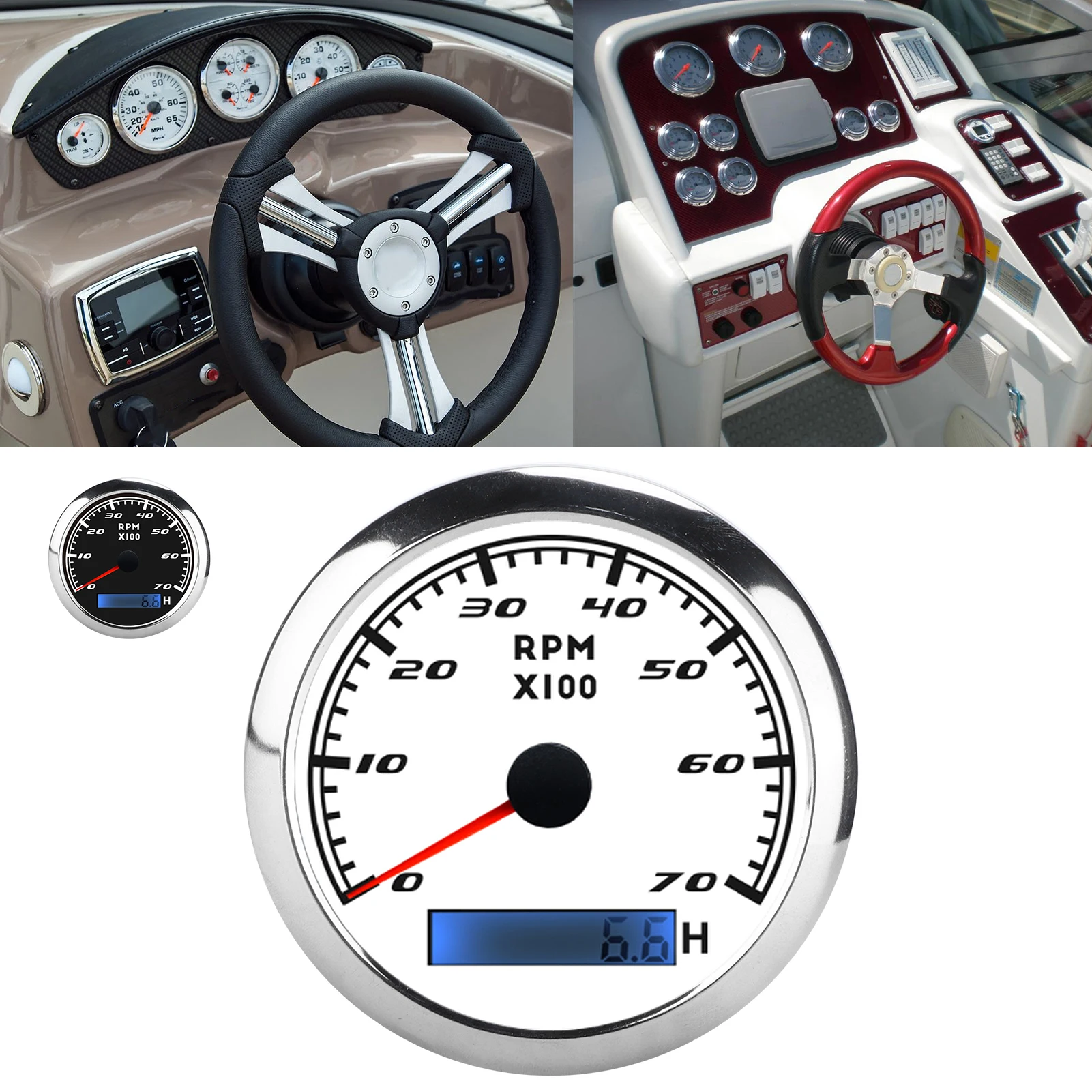 

Boat Tacho Meter Pointer Tachometer Waterproof Marine Accessory for Automobiles Boats Yacht RV 9‑32V Tacho Meter