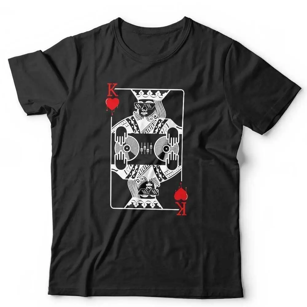 King DJ T Shirt Mixing Deejay Disk Jockey Vinyl Records Hearts Cards Music