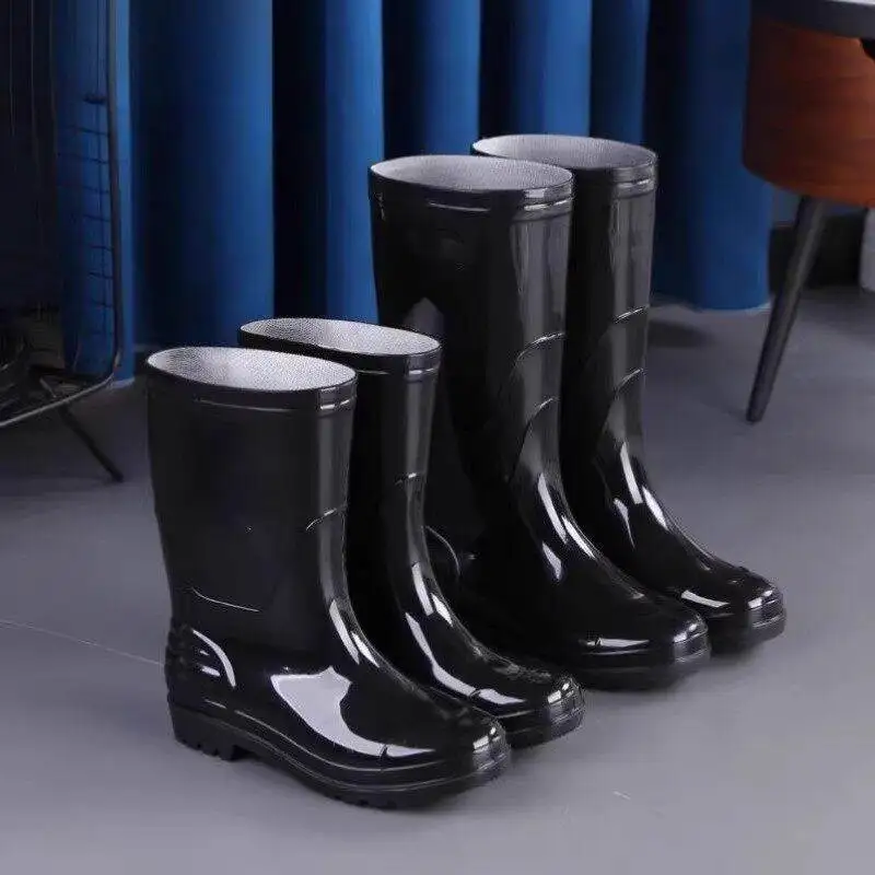

Thiened High-Tube Rain Boots Men's Waterproof Anti-Slip Construction Site Water oes ort Tube Fce-Lined Rain Boots