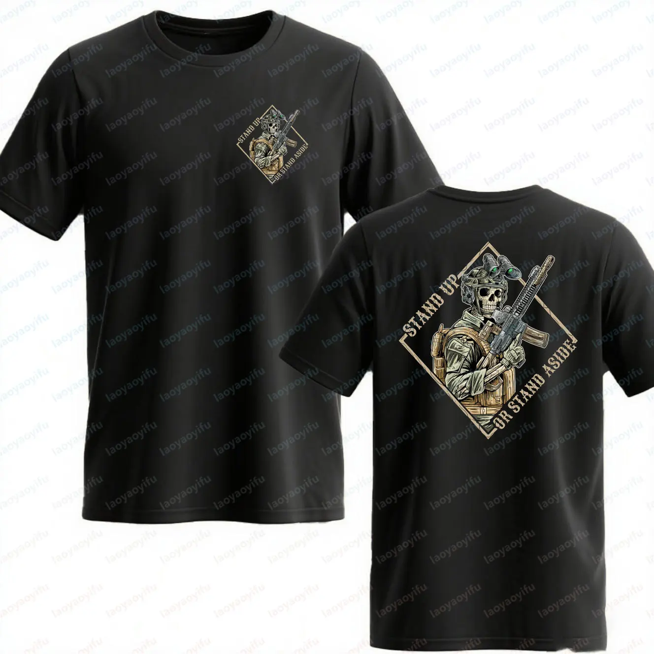 Stand Up or Stand Aside Militärischer taktischer Krieger Skelett Shirt T-Shirt Gym Militär Shirt Grafik T-Shirts Baumwolle Herrenbekleidung