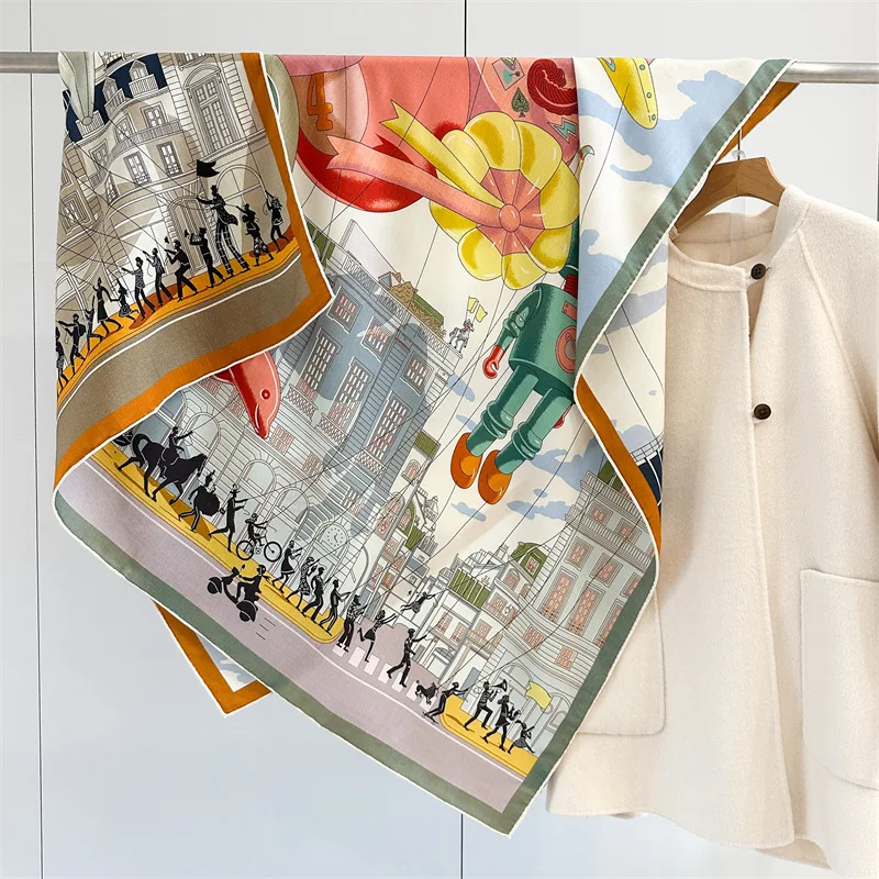 Двусторонний принт, большая шелковая шерстяная женская квадратная бандана, роскошный квадратный шарф-шаль для модных леди