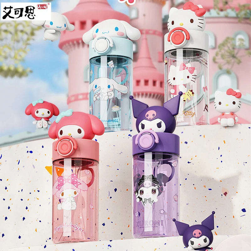 X&W For Sanrio Transparent Cup 500ml Kawaii Hello Kitty Kuromi Water Bottle Tritan Kid Drinking Cup Portable Outdoor Straw Cups view 3