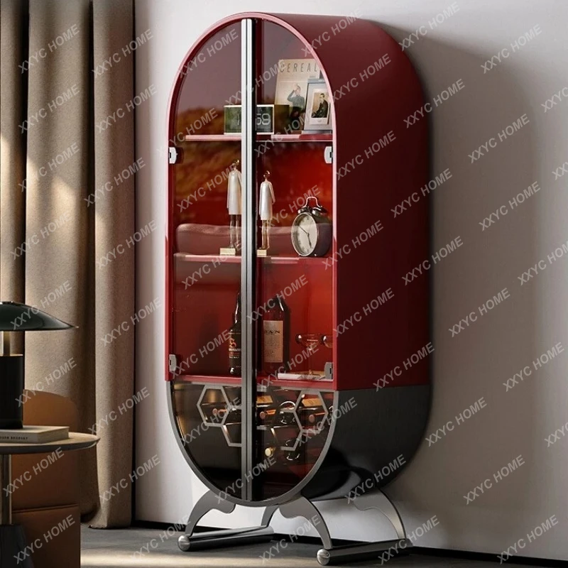 

HHousehold living room wine cabinet display light luxury high-end stainless steel multi-functional glass locker