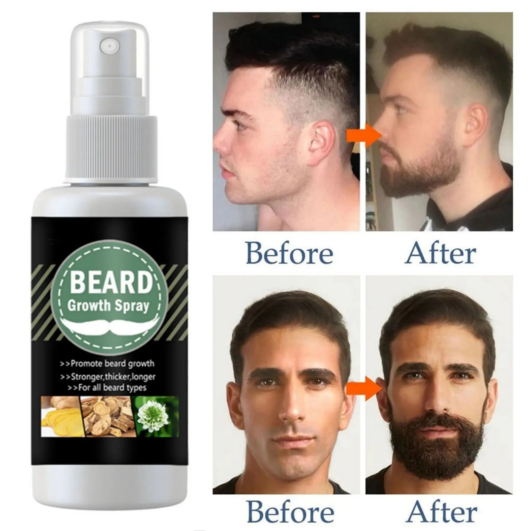 Beard Growth Oil Spray Fast Hair Growth Essential Oils Essence Serum for Thicker Fuller Beard Moisturizing Hair Growth Oil