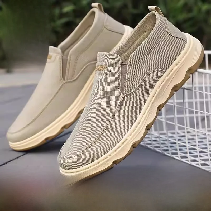 

Мужские повседневные парусиновые туфли для весны, лета и осени: новые, дышащие, без шнурков, нескользящие, в стиле «папины туфли» (Old Beijing), модные