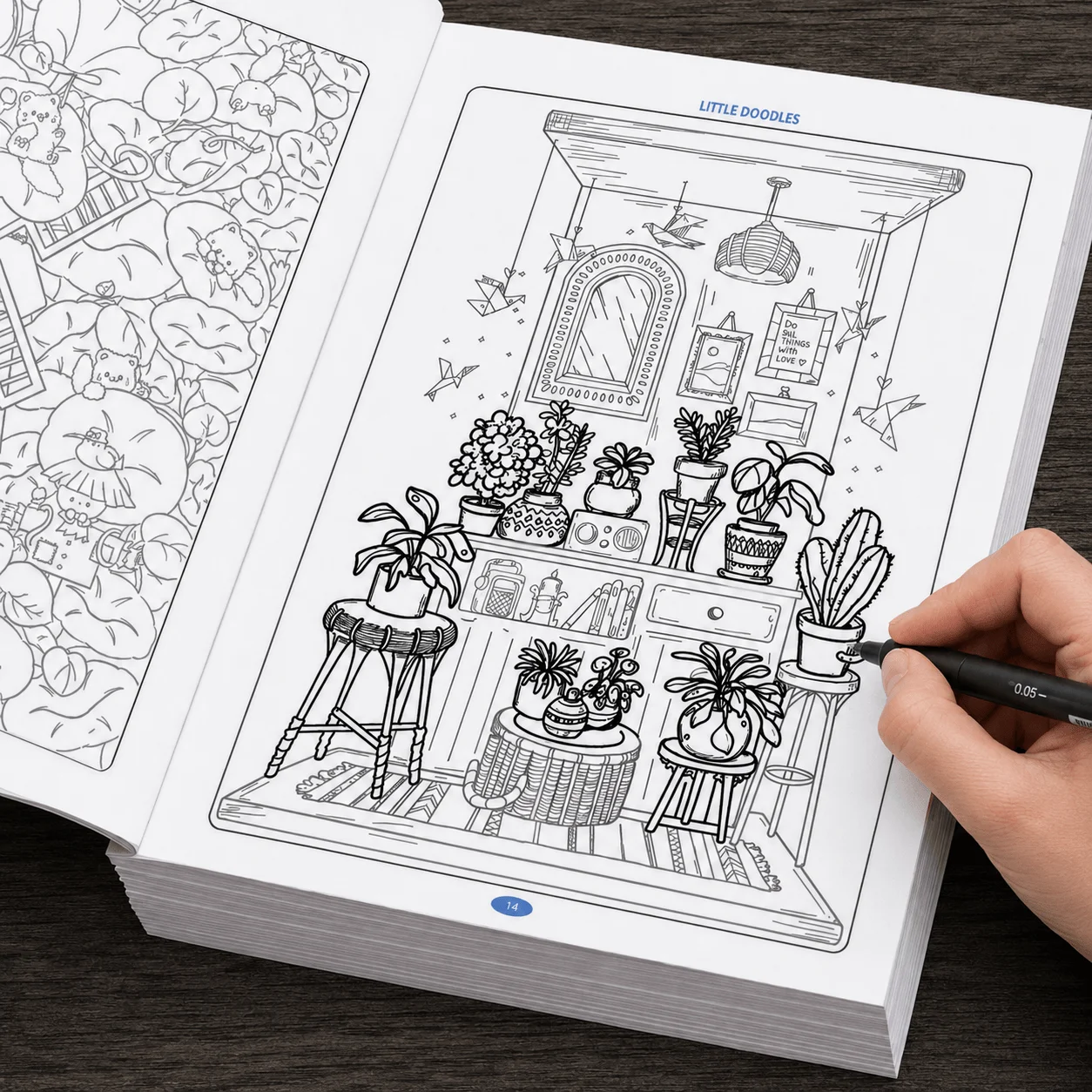 32 Pages Little Doodles Coloring Book for Adults, Sketch‑Trace‑Colour Workbook, Cute Monster Doodle Stress‑Relief Activity Book