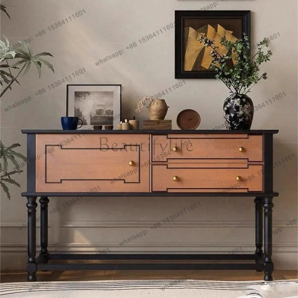 

French retro solid wood porch cabinet living room wall storage decorative dining side cabinet