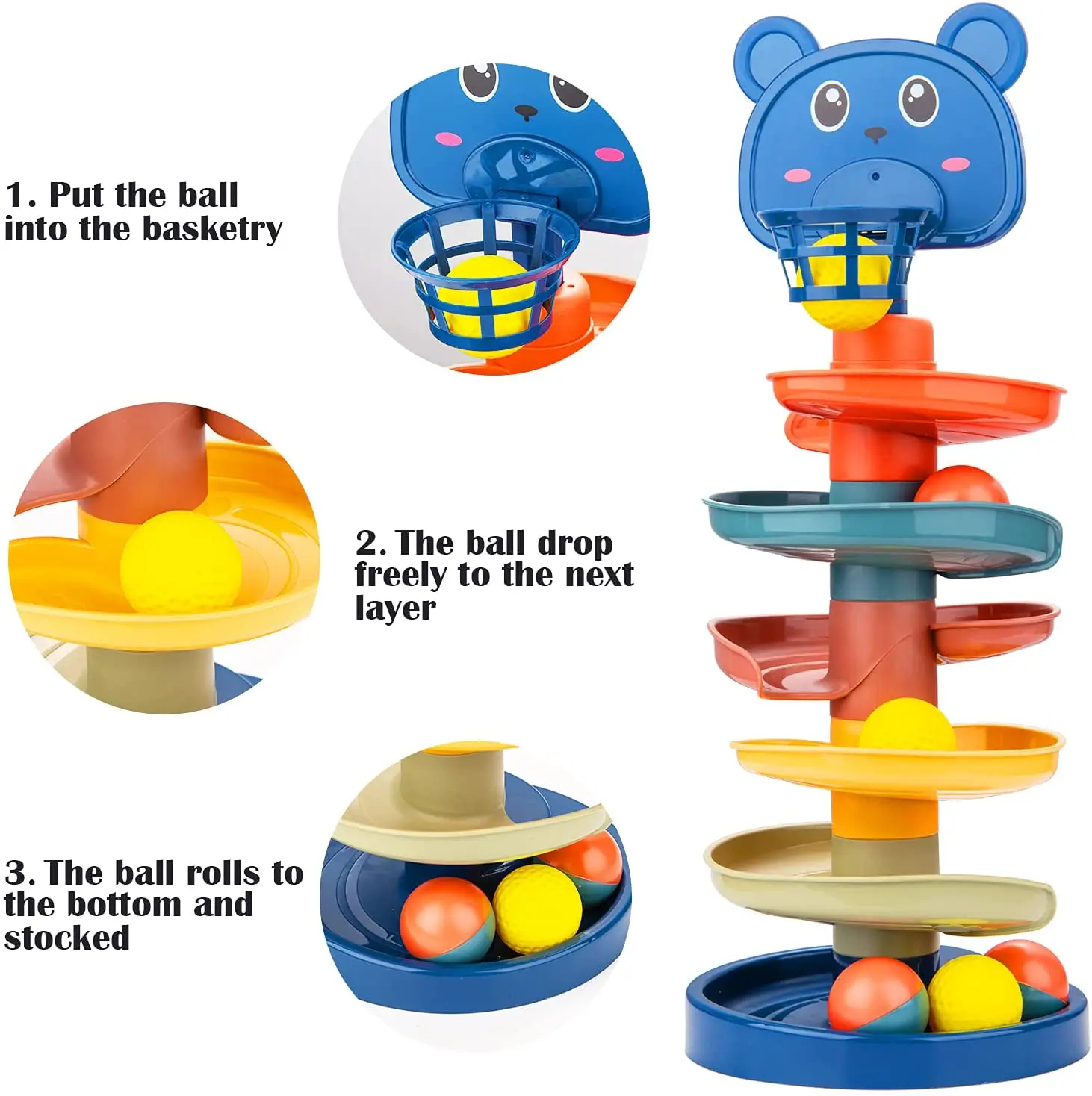 Baby Toys Rolling Ball Tower Early Educational Toy For Babies Rotating Track Montessori Stacking Toy For Children 1 2 3 Years