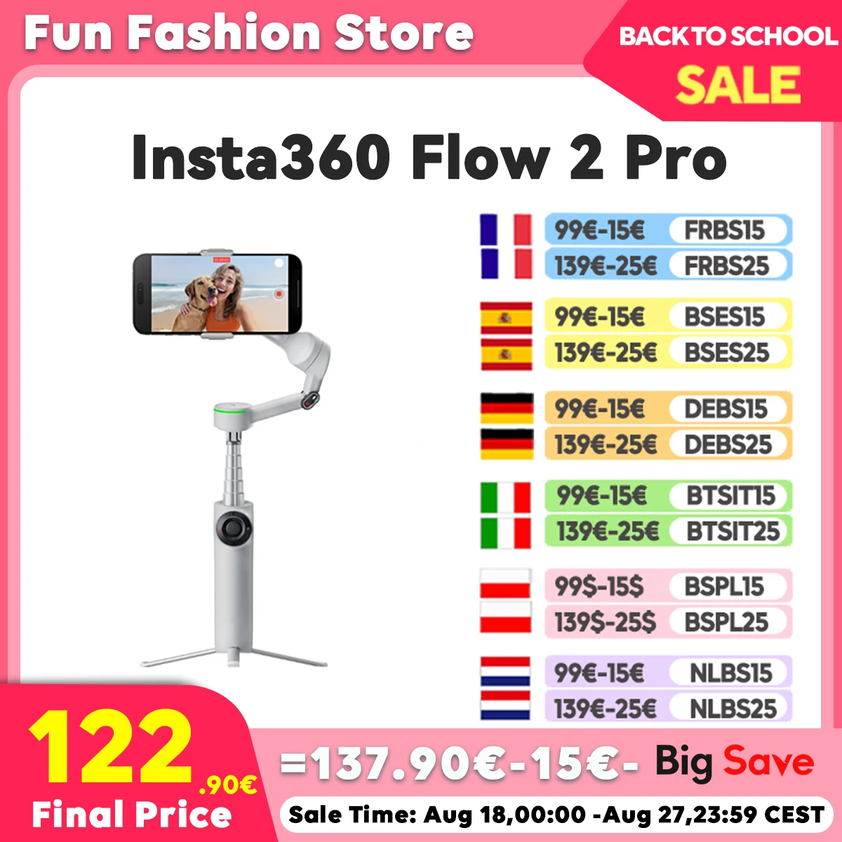 Insta360 Flow 2 Pro stabilizzatore cardanico portatile AI Filmmaker 360 Infinite Pan Actieve Zoom Tracking Insta 360 Flow 2pro