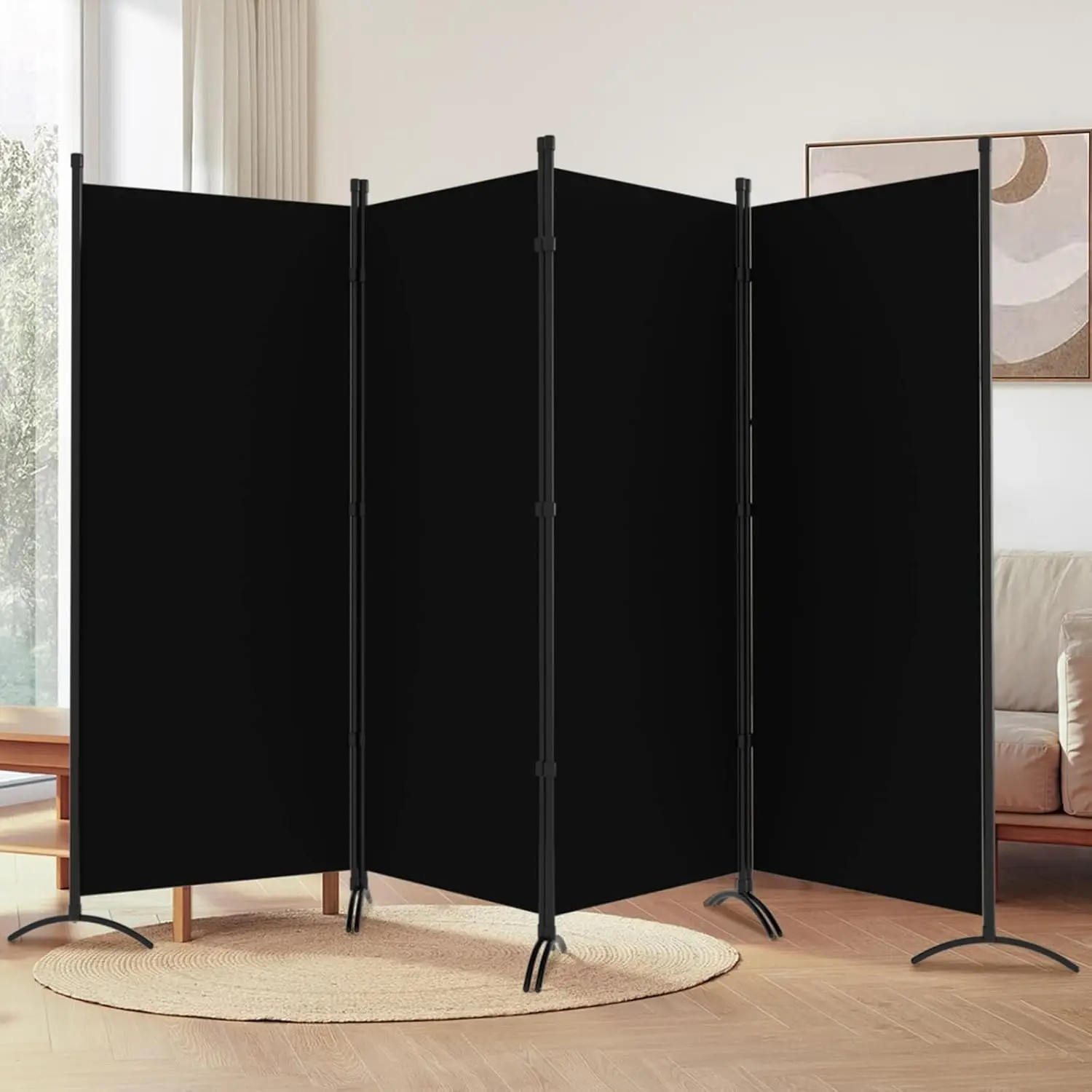 

6FT Tall Folding Room Divider, 4 Panel Portable Screen for Home Office Privacy, Black