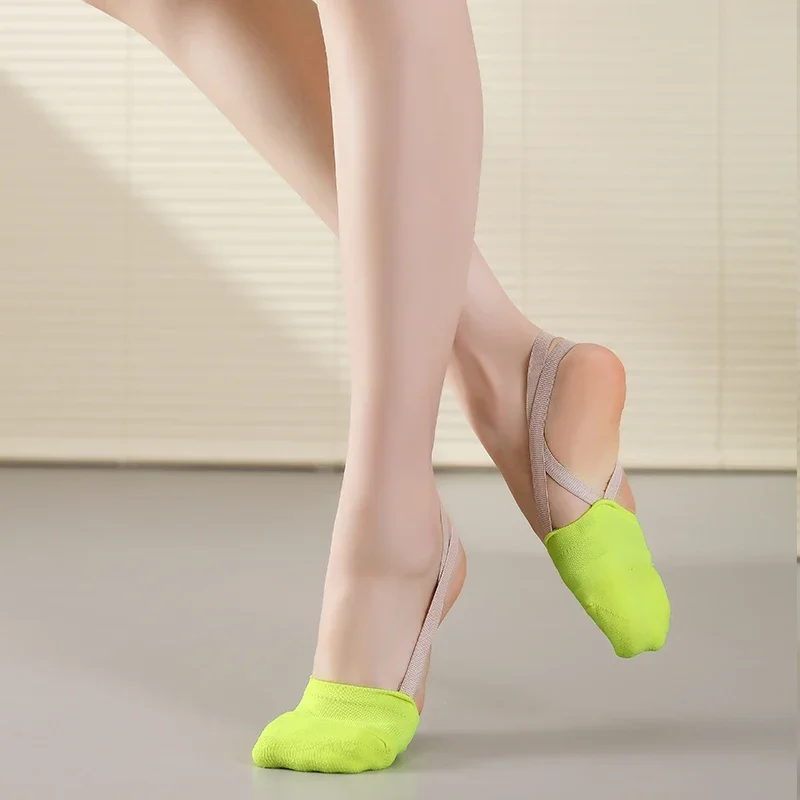 Rhythmic Gymnastics Shoes Women Adult Girls Half Sole Jazz Ballet Dance Shoes Half Toe Shoes Woman Knee Pads and Ankle Pads