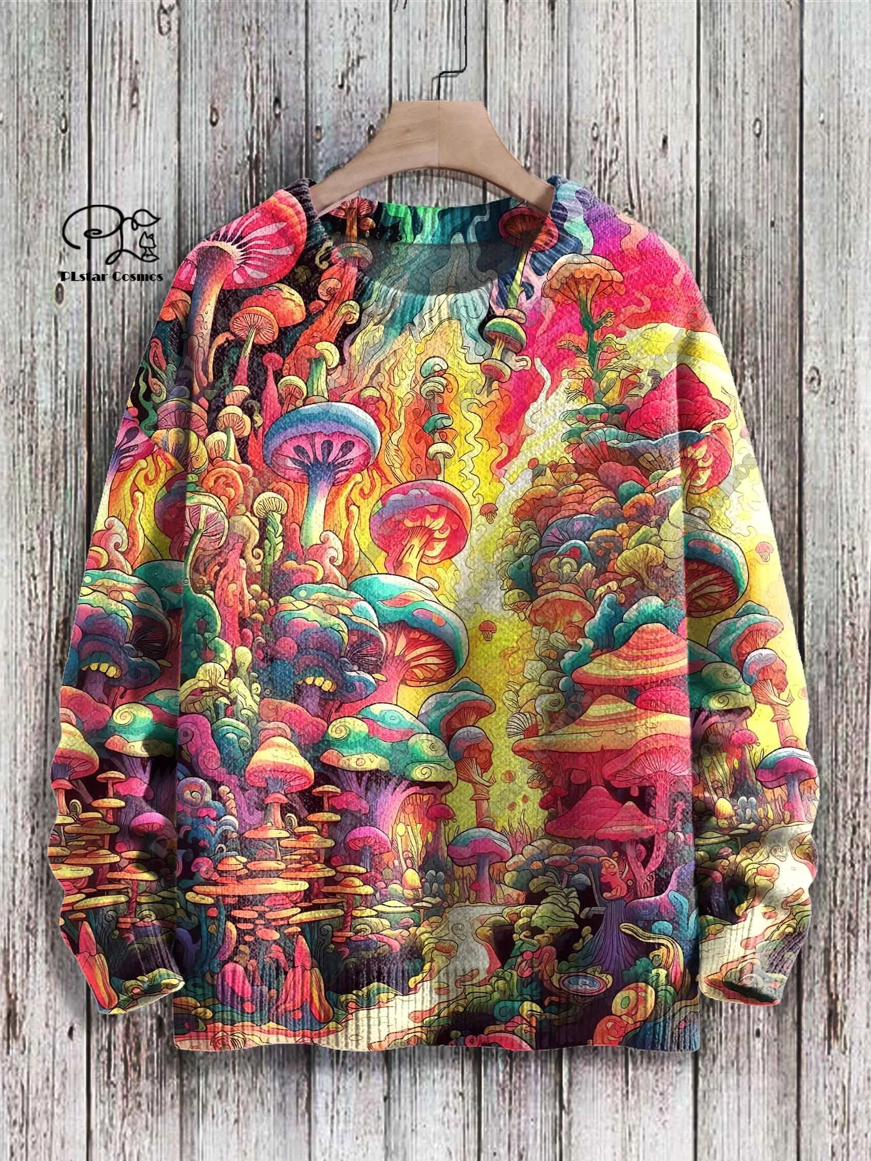 PLstar Cosmos new 3D printed psychedelic mushroom series gradient pattern ugly sweater winter street casual unisex