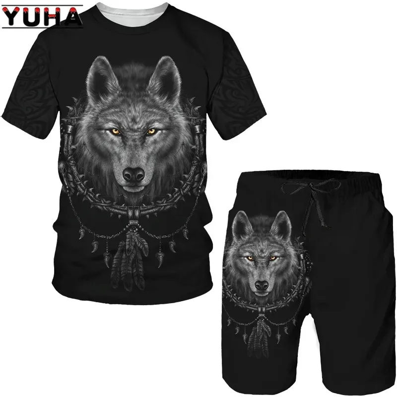2025 3D Printed Men's T-shirt+shorts Set, Fashionable Hip-hop Round Neck Short Sleeved Casual Outdoor Sports Set