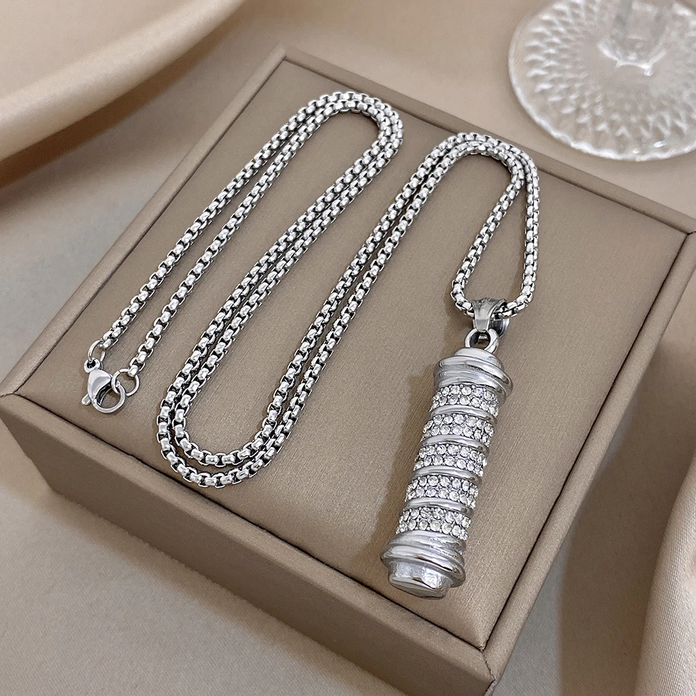 Greatera Ethnic Style Entwined Rhinestone Inlaid Pendant Necklace Women Men Delicacy Stainless Steel Popular Collarbone Chain