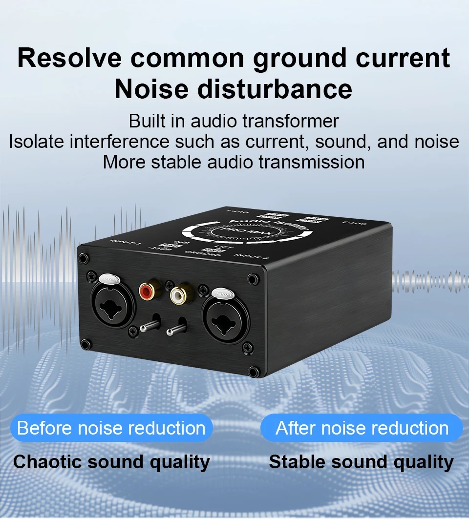 2-Kanal XLR/RCA/TS/TRS Passiver Hum-Eliminator für Audiogeräte, Erdschleifenisolator, Rauschfilter für verschiedene Audioanwendungen – Detail 2