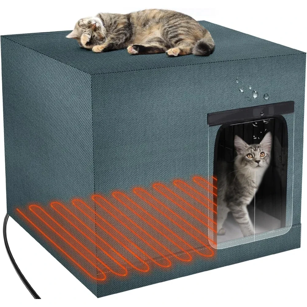 

Large Heated Cat House Outdoor in Winter, Highly Elevated Base Waterproof & Insulated Feral Cats House, Outdoor Cats Products