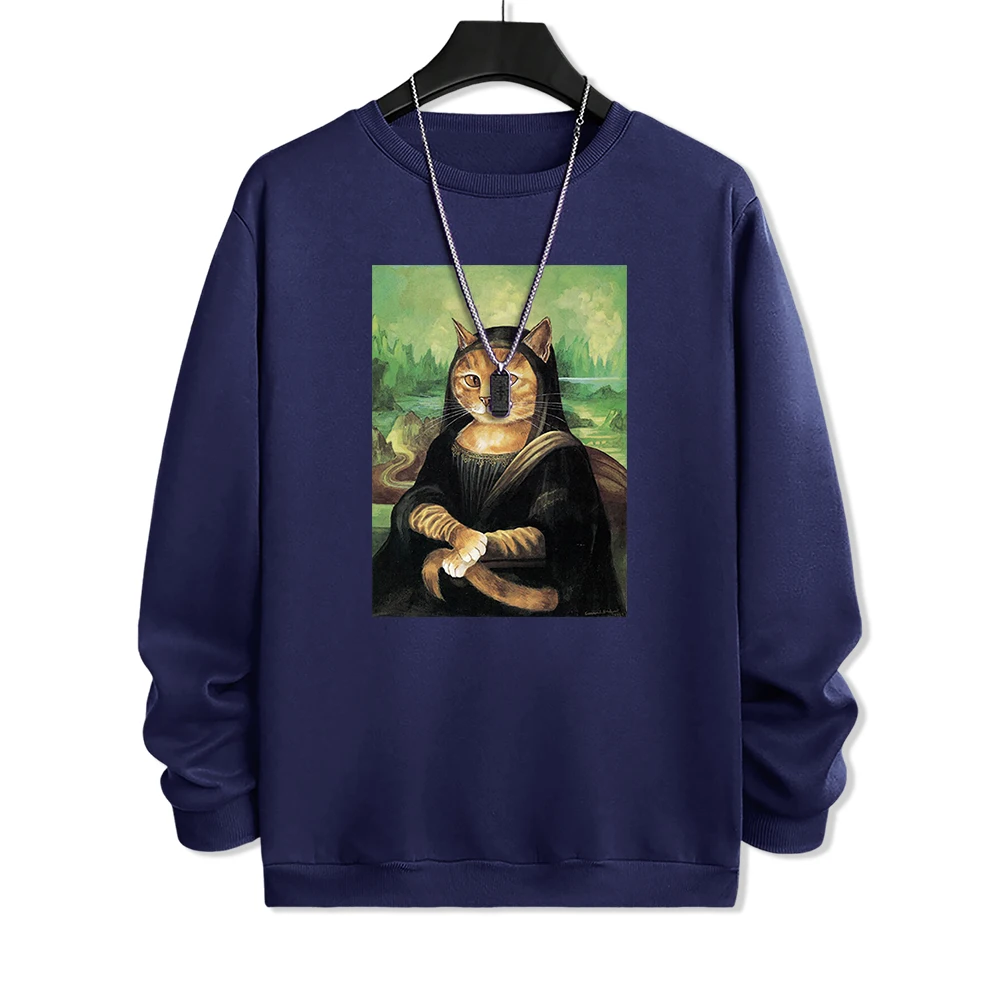 Orange Cat Parodies Mona Lisa Hoodies Male Simplicity Pullover Sportswears Pattern Fleece Hoodies New Loose Casual Men Clothes