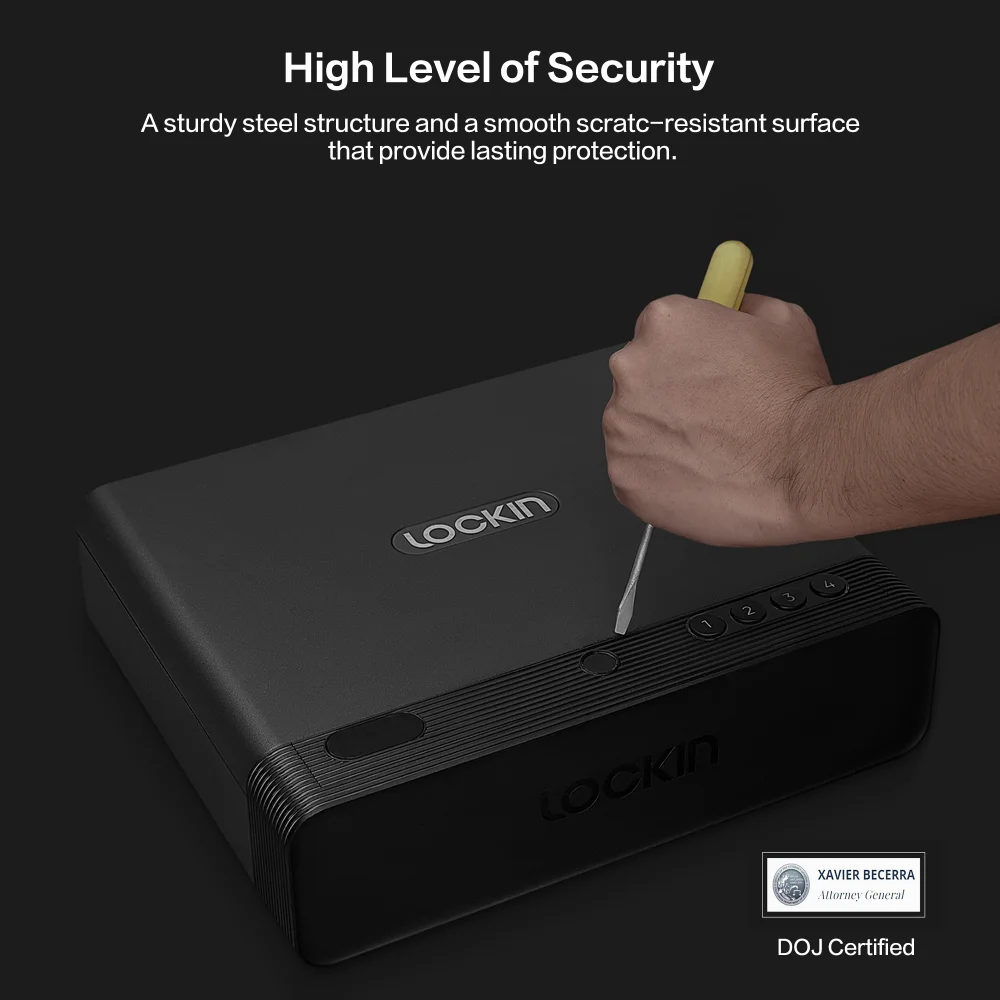 Biometric Pistol Safety for 0.4s Quick Access with Fingerprint/numeric Keypad/app/key Unlock Nightstand Car Gun Safety Device