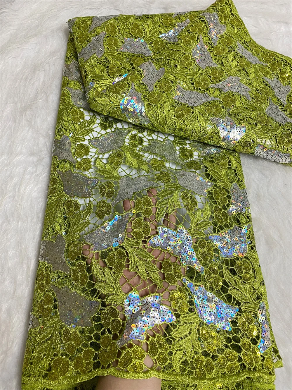 

Latest African Sequin Embroidery Lace Fabric,Water Soluble,Wedding Dress,Tulle,Cotton Fabrics By The Meter,High Quality,5 Yards