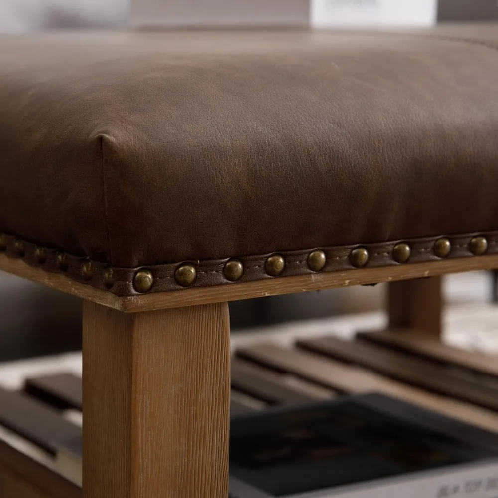 طاولة قهوة مربعة كبيرة مع مساحة تخزين، طاولة قهوة عثمانية حديثة من الجلد الصناعي، طاولة أريكة منجدة فاخرة لغرفة المعيشة/S #6