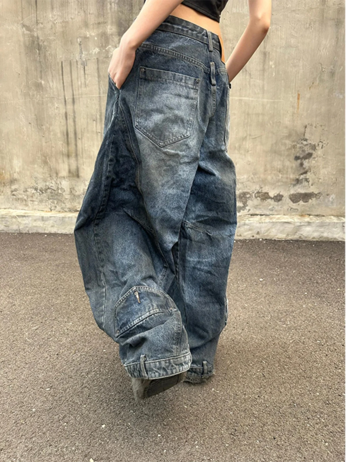 

Ретро винтажные джинсы American Vibe Distred, женские свободные широкие брюки с высокой талией, осенний сезон, модный тренд