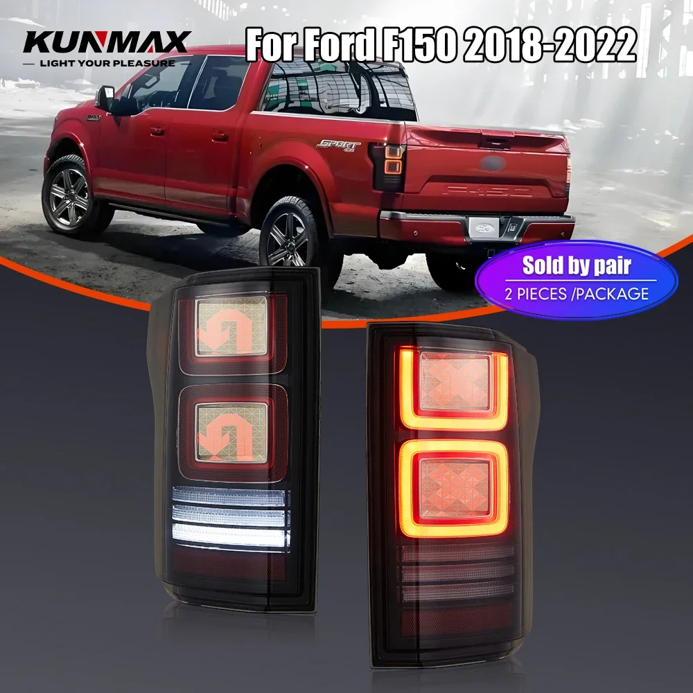 Sepasang Lampu Belakang LED Untuk Ford F150 2018-2022 DRL Lampu Mundur Rem Sinyal Belok Plug And Play Perakitan Lampu Belakang Mobil