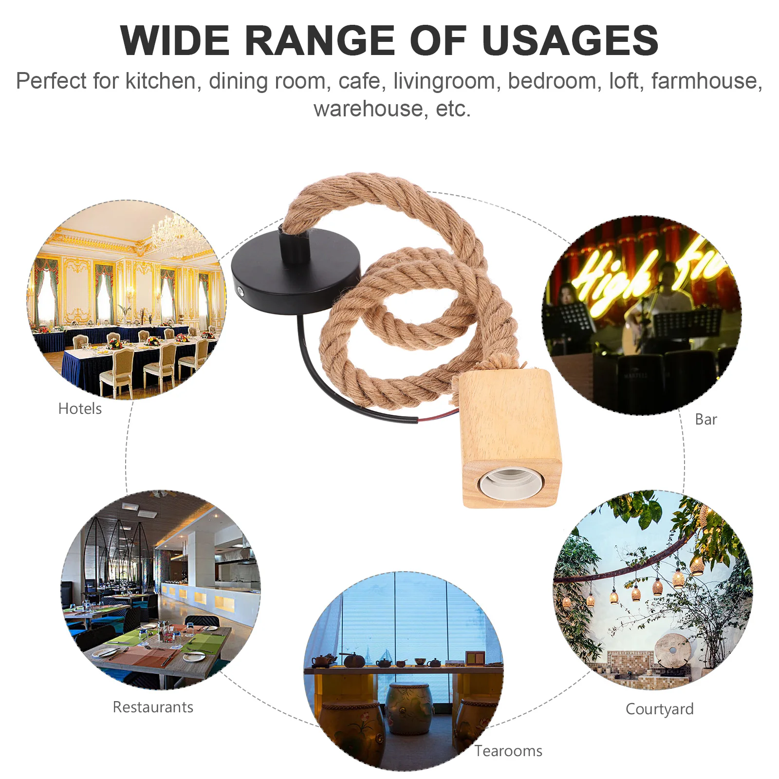 

Wooden Chandeliers Light Bulb Holder Screw Fitting Electric Wire Hemp Rope Socket with Cord