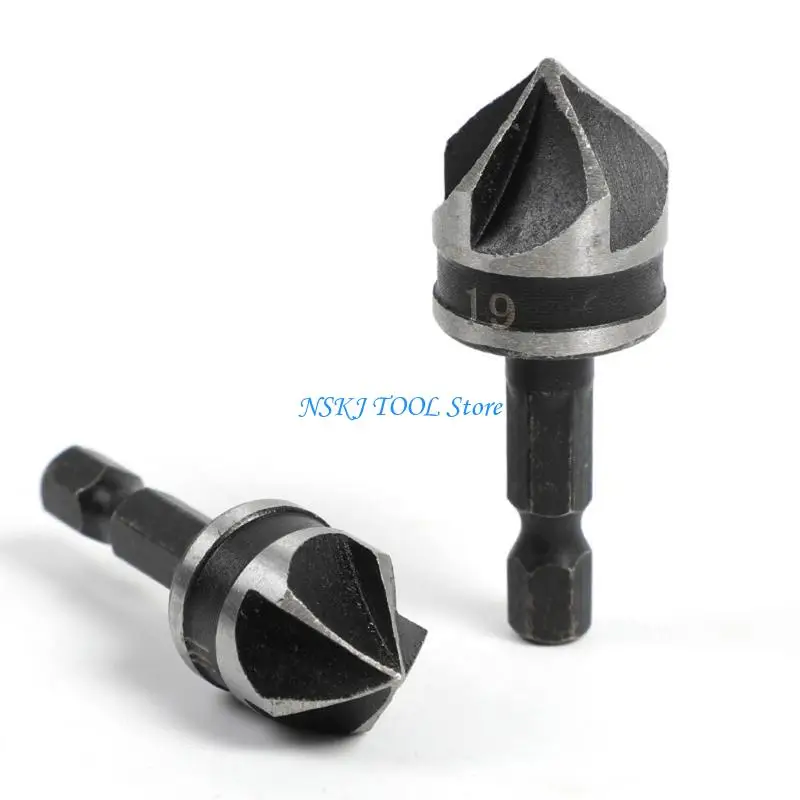 L8RC Hexadecimal Shank 5 Flute Countersink Drill Bit For Smooth Chamfering In Woodworking Projects 3Size for Smooth Results
