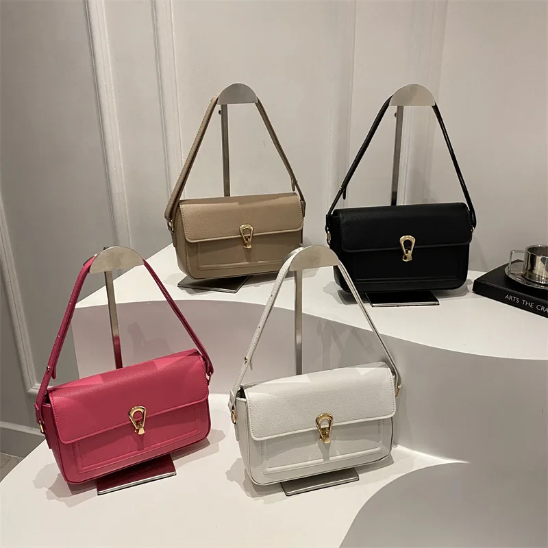 

2025 French Vintage Shoulder Bag, Minimalist Crossbody Purse with Lock Clasp