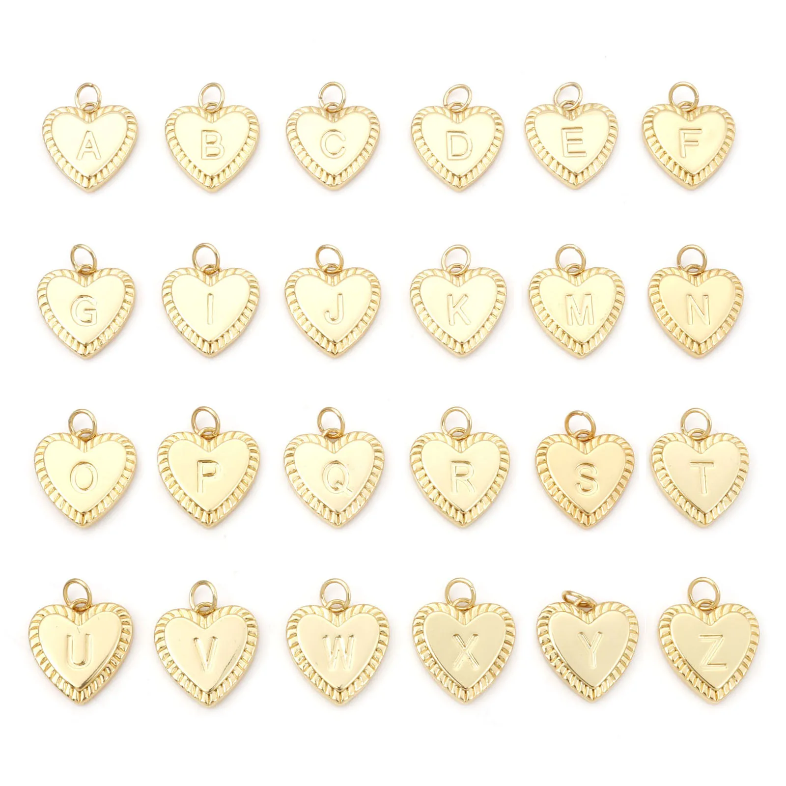 1pc New Brass Charms Gold Color Valentine's Day Heart Capital Letter 