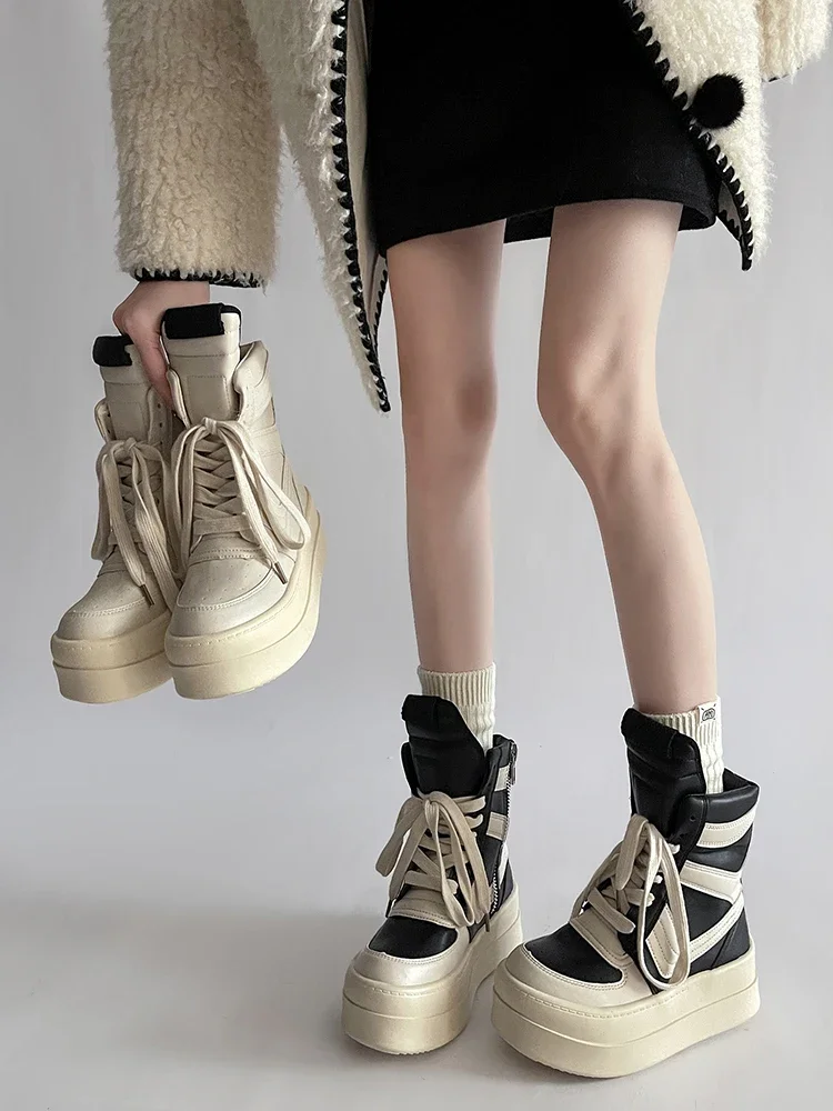 

Thick Sole Ankle Boots Design High Top Shoes For Women 2025 Autumn And Winter New Height Increasing Casual Sports Board Shoes