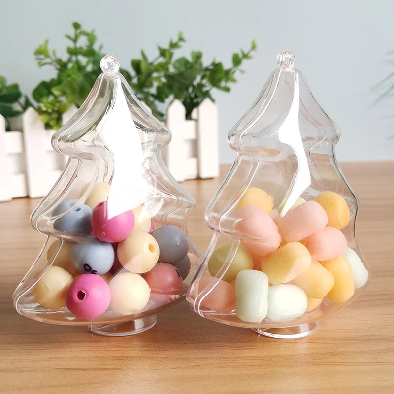 10/20pcs Christmas Tree Shaped Candy Box Clear Plastic Fillable Chocolate Gift Packing DIY Container Xmas Party New Year Gift