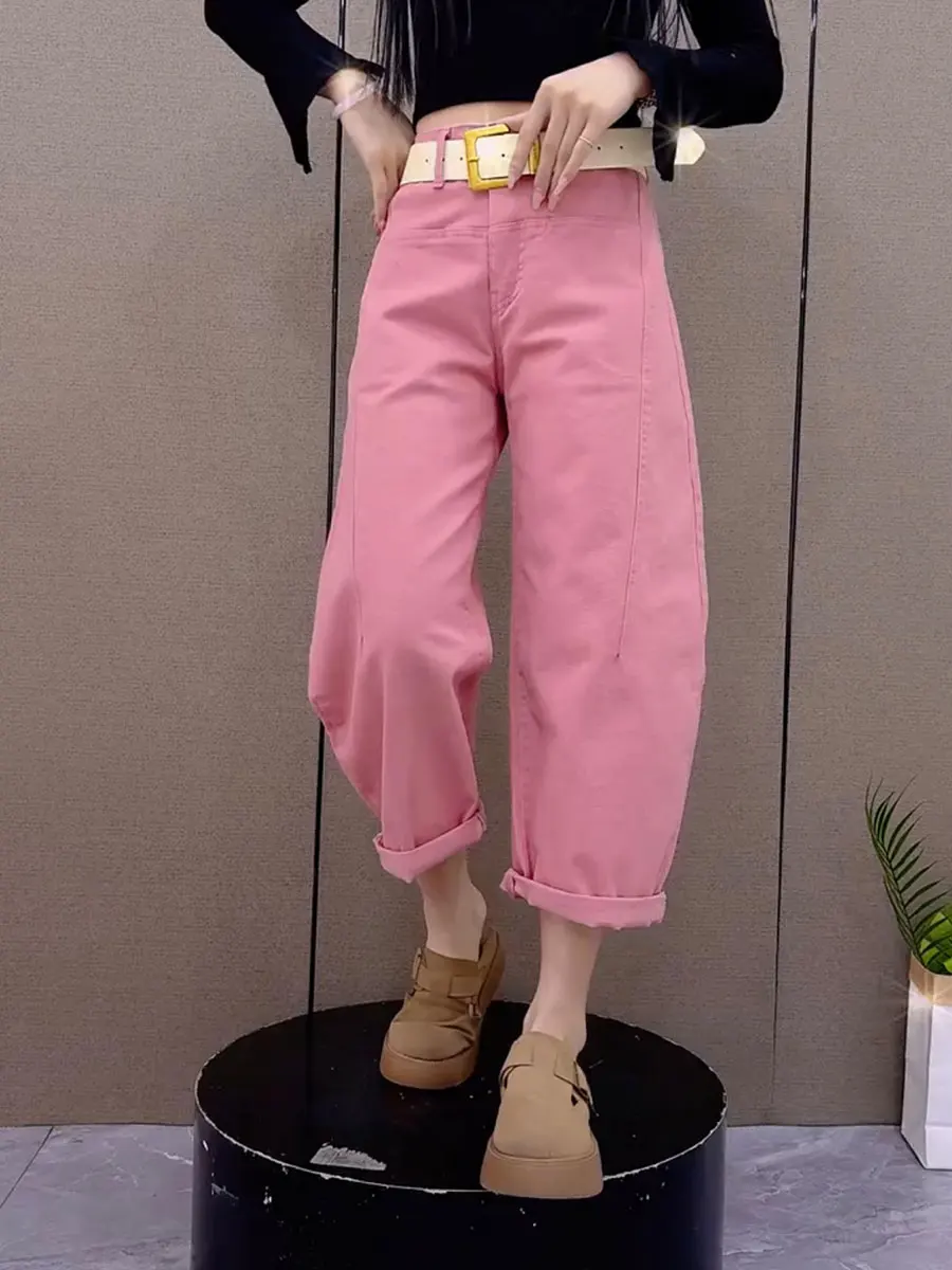 

Женские джинсы с высокой талией и широкими штанинами, прямого кроя, повседневные брюки для весны и осени, моделирующие фигуру, в стиле Харлан